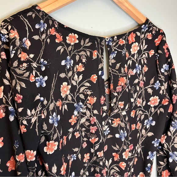 Abercrombie & Fitch Black Floral Split Leg Long Sleeve Cinch Waist Romper - Picture 4 of 10